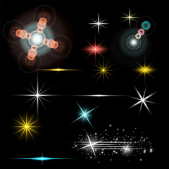 Star flares pack of bright particles and lens effect.