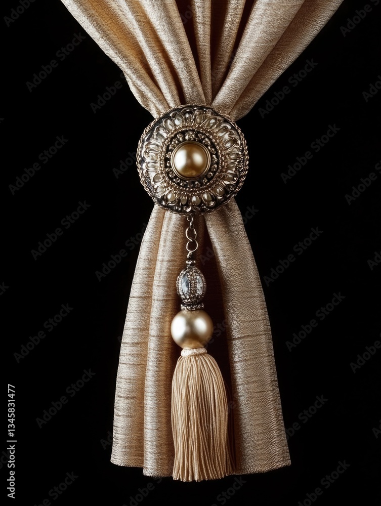 Poster a close-up shot of a curtain tassel, perfect for emphasizing textures and details