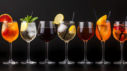 Colorful Cocktails Displayed on a Dark Background
