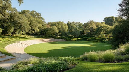 Fototapeta premium Stone Amphitheater in Lush Green Park on Sunny Day