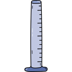 Cute doodle laboratory flask for science experiment, chemistry and biology tests. High and narrow beaker, glassware, tube for chemical solutions. Hand drawn outline lab equipment isolated on white.