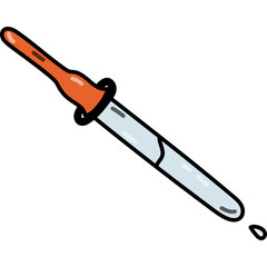 Cute doodle pipette for medical analysis, chemistry experiment, cosmetic procedures. Laboratory dropper for health and beauty care. Hand drawn outline lab equipment isolated on white background