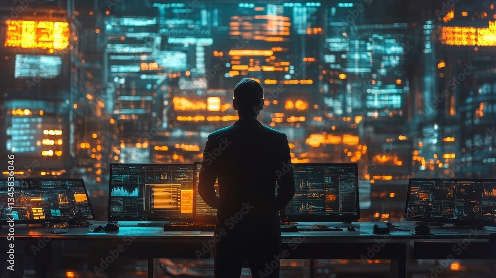 Poster ai technology streamlining administrative tasks in a futuristic office setting