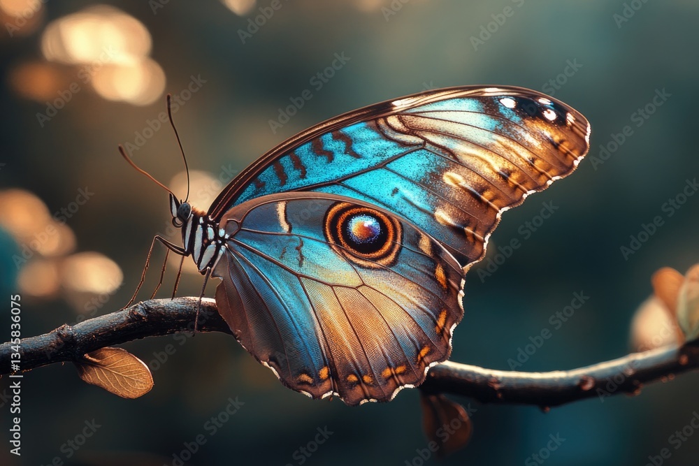 Poster a close-up shot of a butterfly perched on a tree branch