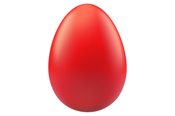 Bright red egg with smooth surface, isolated on white transparent background. Concept of Easter, food, fertility, and organic nutrition
