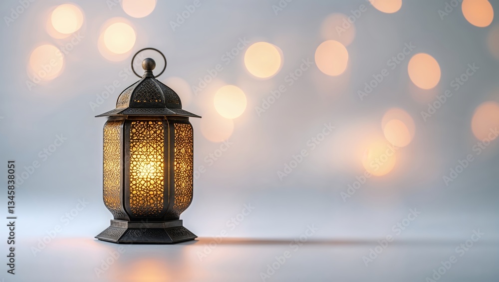 Aufkleber elegant lantern casting warm light in a serene atmosphere with bokeh background