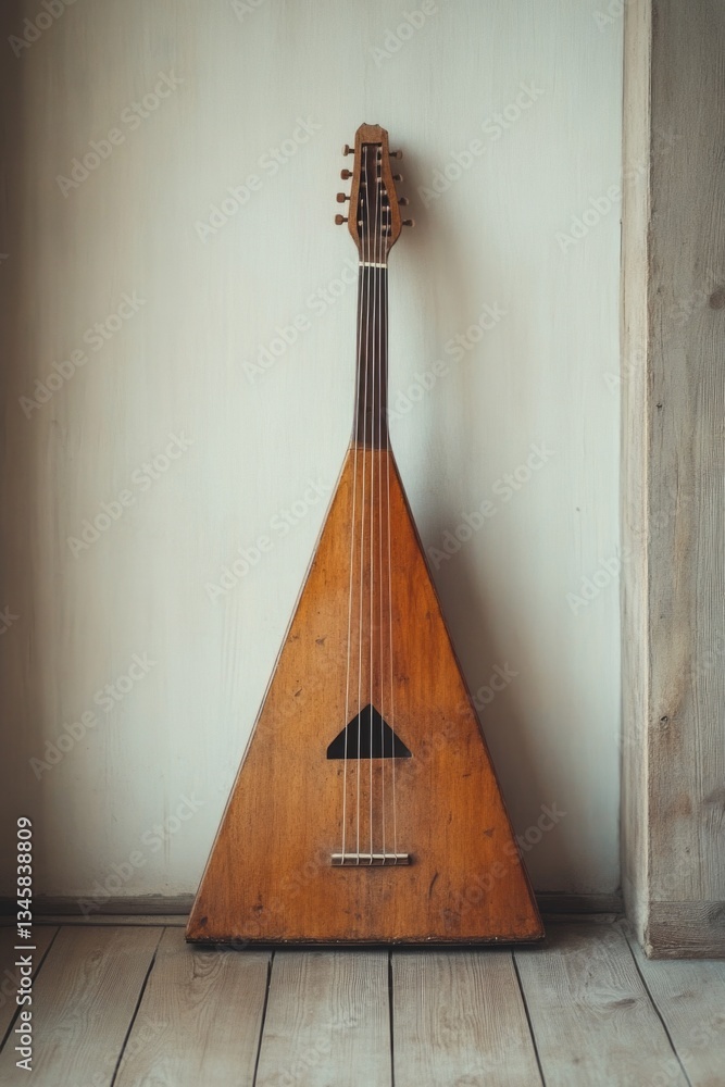 Poster a wooden musical instrument placed on a wooden surface, suitable for use as a background or prop in 