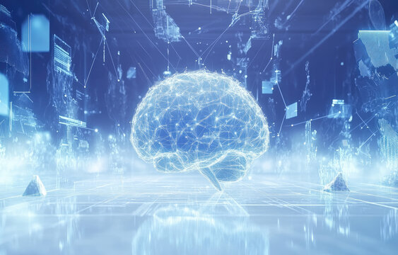 Digital brain in futuristic network.