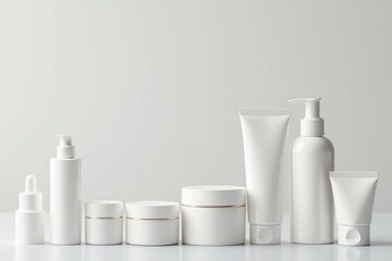 Assortment of white skincare products displayed on a surface