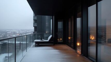 Fototapeta premium Snowy Balcony with City View