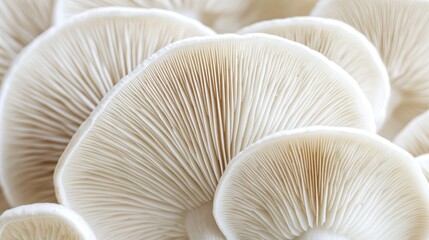 Close up view of several textured white fungi specimens