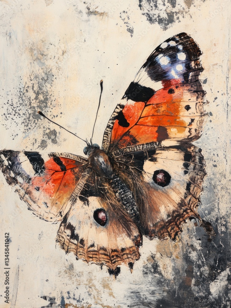 Aufkleber A colorful butterfly perched on a wall with intricate patterns and textures
