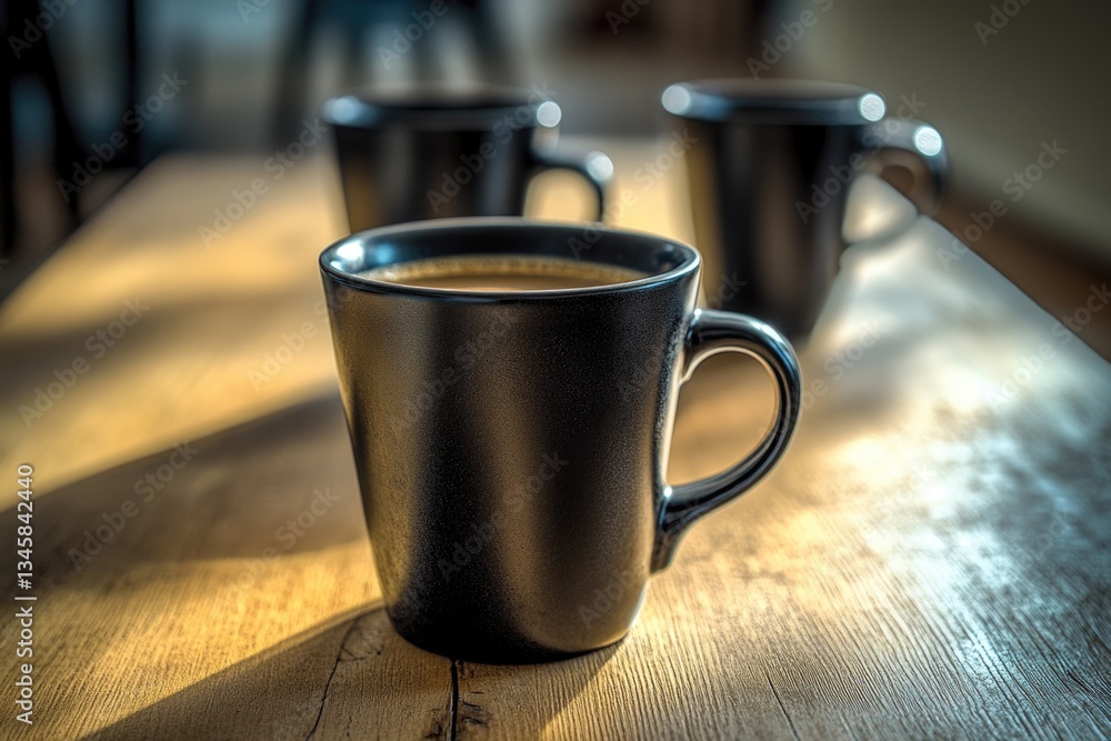 Poster a simple cup of coffee on a table, perfect for daily use or as a prop in your scene