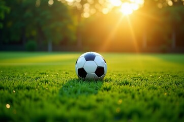 Fototapeta premium A soccer ball on a lush green field