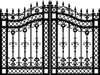 Gothic-style wrought iron gates in SVG and vector format. Ornate Wrought Iron Decorative Gate with Elegant Design Elements