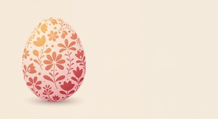 Fototapeta premium Floral decorative Easter egg with copy space on soft beige background, for luxury holiday marketing, premium greeting cards, elegant spring event invitations, and high-end retail displays