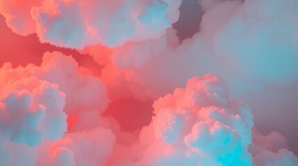 Fototapeta premium pink clouds in dreamy sky soft fluffy shapes vibrant pastel colors surreal atmosphere calm serene light blue background whimsical airy abstract scene