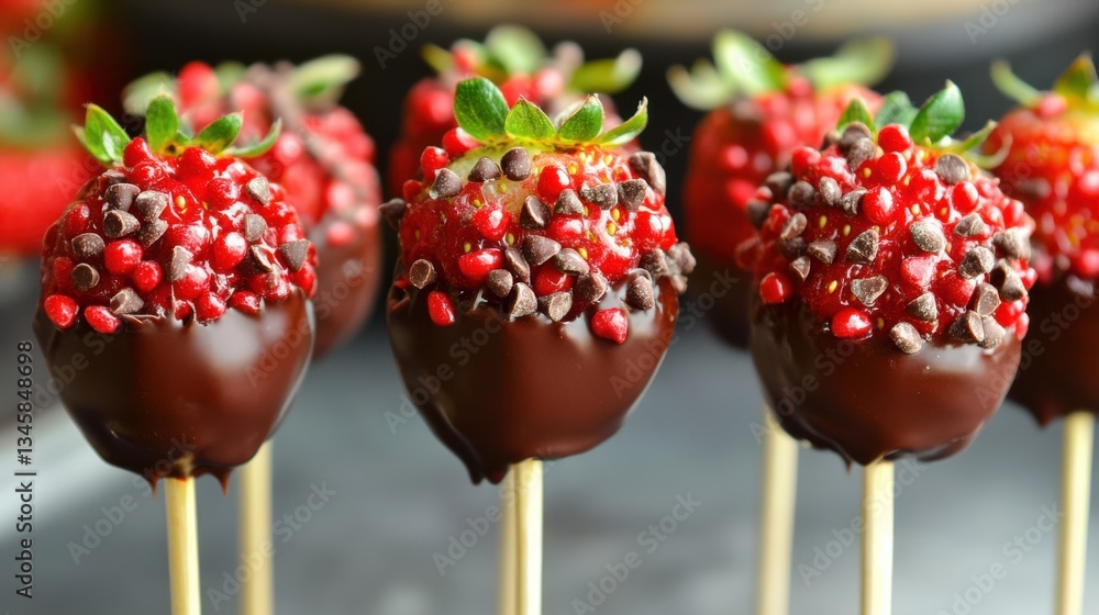 Aufkleber chocolate dipped strawberries topped with sprinkles, served on skewers for a delightful dessert trea