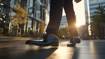 Fototapeta premium 成功への一歩：都会を歩むビジネスマンの決意