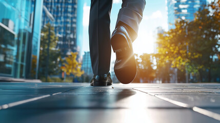 成功への一歩：都会を歩むビジネスマンの決意