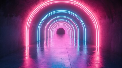 Neon Tunnel: A Futuristic Pink and Blue Light Corridor