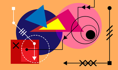 Abstract Bauhaus or Memphis geometric shapes and composition. Retro elements, geometric pattern for banner, poster, leaflet. Design background vector geometric