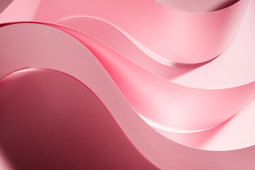 Abstract shapes concept design background from pink paper. Layered waves background. No AI, real...
