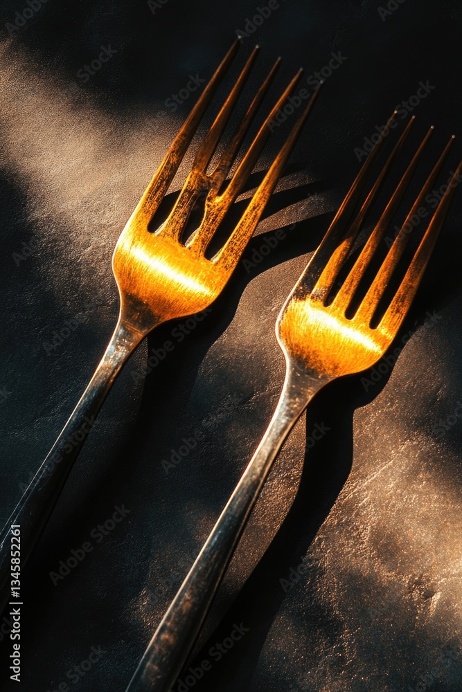 Aufkleber a pair of forks placed on a table, ready for use