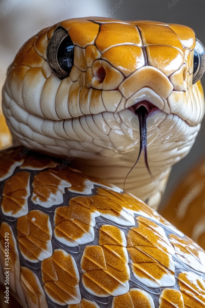 Poster a close-up view of a snake's head with its tongue out, suitable for use in educational or scientific