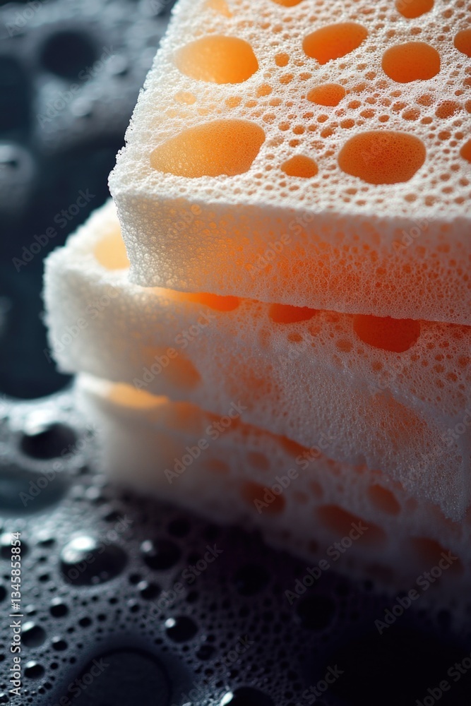 Poster a stack of sponges sitting on a table