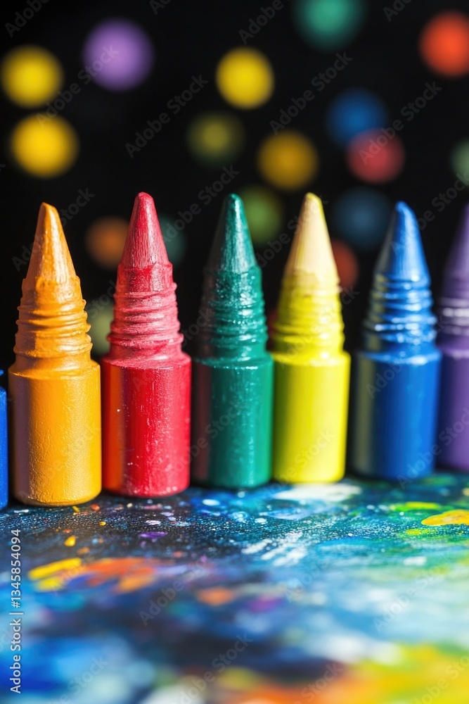 Poster a selection of brightly colored crayons sit atop a table, awaiting use