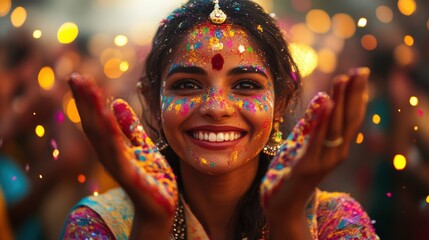 A person celebrating a cultural event, festive atmosphere, colorful traditions