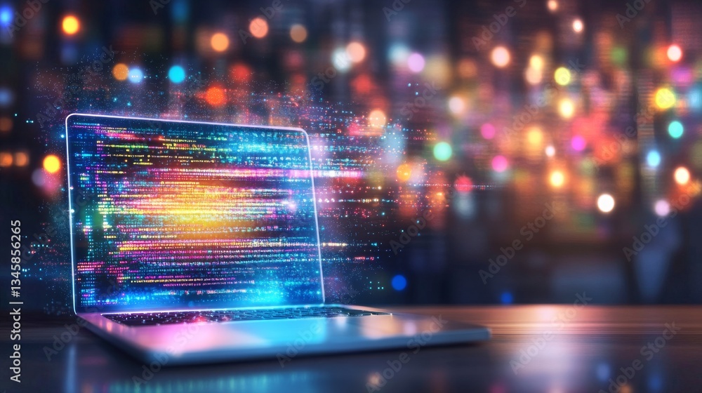 Aufkleber visual representation of data streaming from a laptop with colorful digital effects