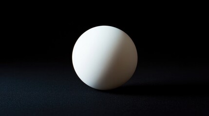 A single white egg resting on the surface of a dark-colored table