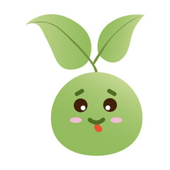 Mischievous green sprout face with joyful emotion, isolated on white background.  Vector illustration EPS 10.
