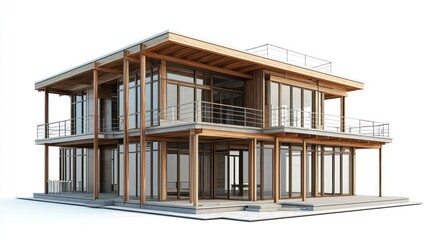 A modern architectural design of a large two story building