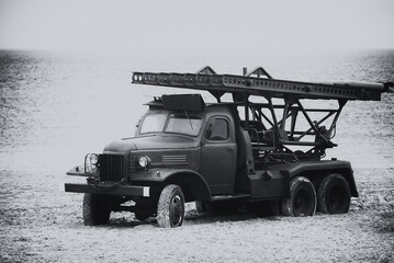 MULTIPLE ROCKET LAUNCHERS - Soviet weapons on the sea beach
