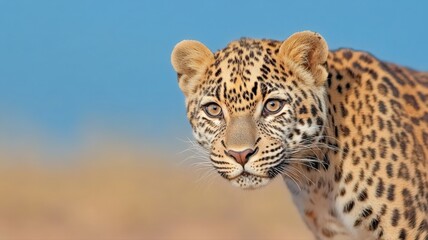 Fototapeta premium Young Leopard Portrait Against a Blurred Background