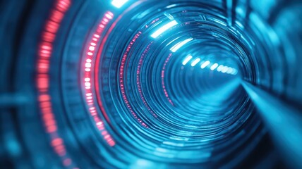 Abstract Digital Tunnel with Vibrant Blue and Red Lights