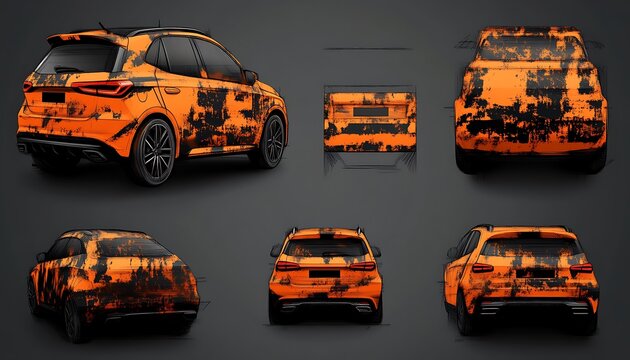 Orange Camo SUV Wrap Design Mockup.