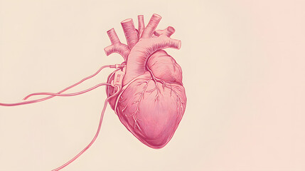 Medical-style illustration: A heart connected with instruments