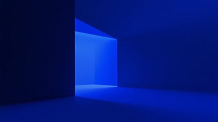 Obraz premium A blue gradient background with the Earth at night, with an open window on one side and a computer screen glowing in light blue. 