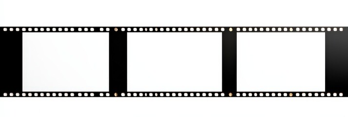 A strip of blank film negatives, showcasing three unexposed frames, highlighting the classic design of traditional photography media.
