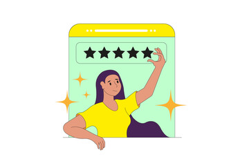 Customer Reviews Concept Vector Illustration Design. Five Stars Freedback. Customer Satisfaction. Client Ranking Service or Product 