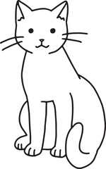 正面で座る猫　線画イラスト