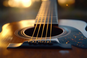 Fototapeta premium A close-up shot of a guitar lying on a table, ready to be played