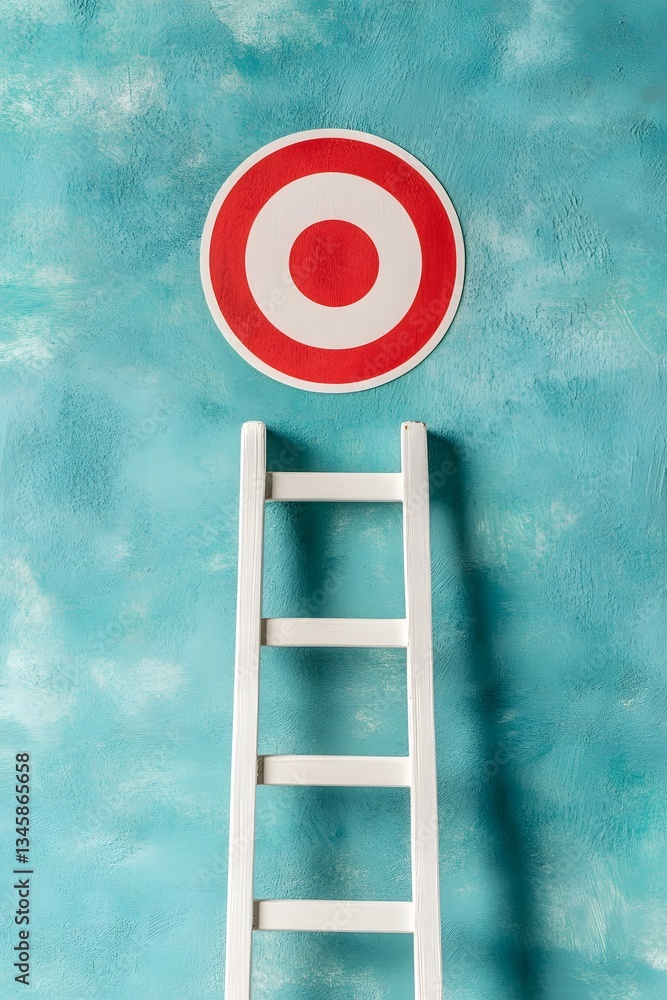 Poster ladder extending towards target symbolizing career goals and achievements