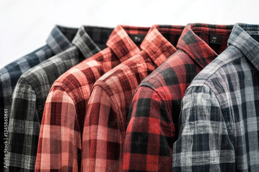 Poster a row of shirts hanging on a metal rack, ready for use or display