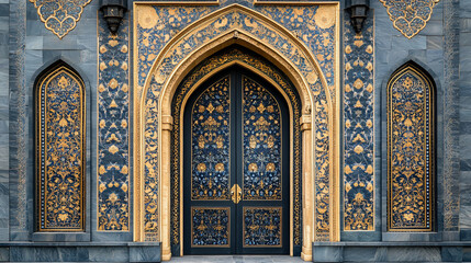 Ornate golden and blue arched doorway.