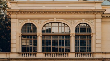 Obraz premium Uploaded to Adobe Stock, a pale stone window is arched and decorative. The element's timeless look is surrounded by lush greenery.